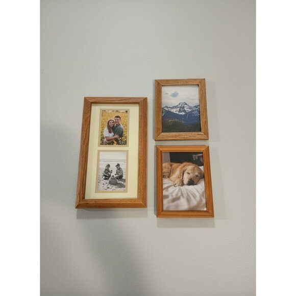 Other - Set Of 3 Oak Picture Frames Varying Sizes With Glass Panels & Rustic Finish